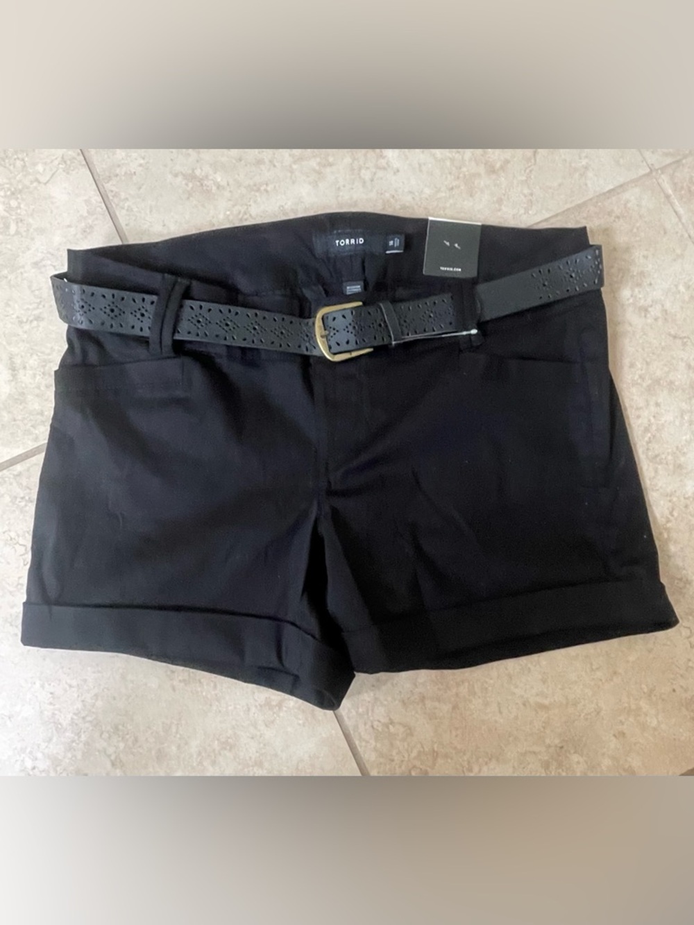 torrid Black Cuffed High-Rise Women’s Jean Shorts with Decorative Belt